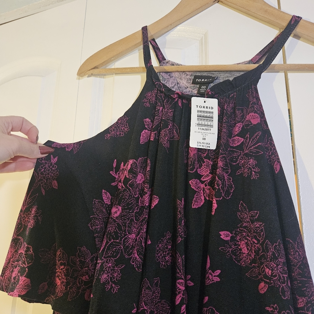Torrid Dress Size 00 (M/L) Purple & Black Maxi Dress Soft Goth Dark Romantic NWT